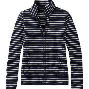 L.L. Bean Ultrasoft Sweats, Full-Zip Mock-Neck Jacket Stripe Navy White M